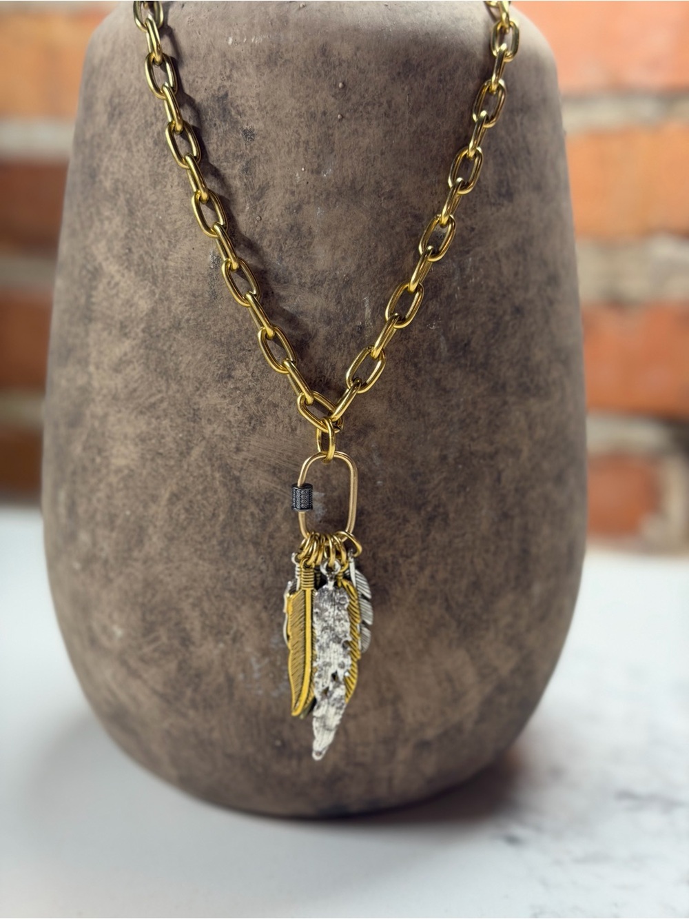 Gold-Tone Feather Charm Necklace - Women
